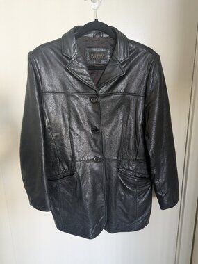 Michael Lawrence Black Leather Blazer Jacket Size L Vintage